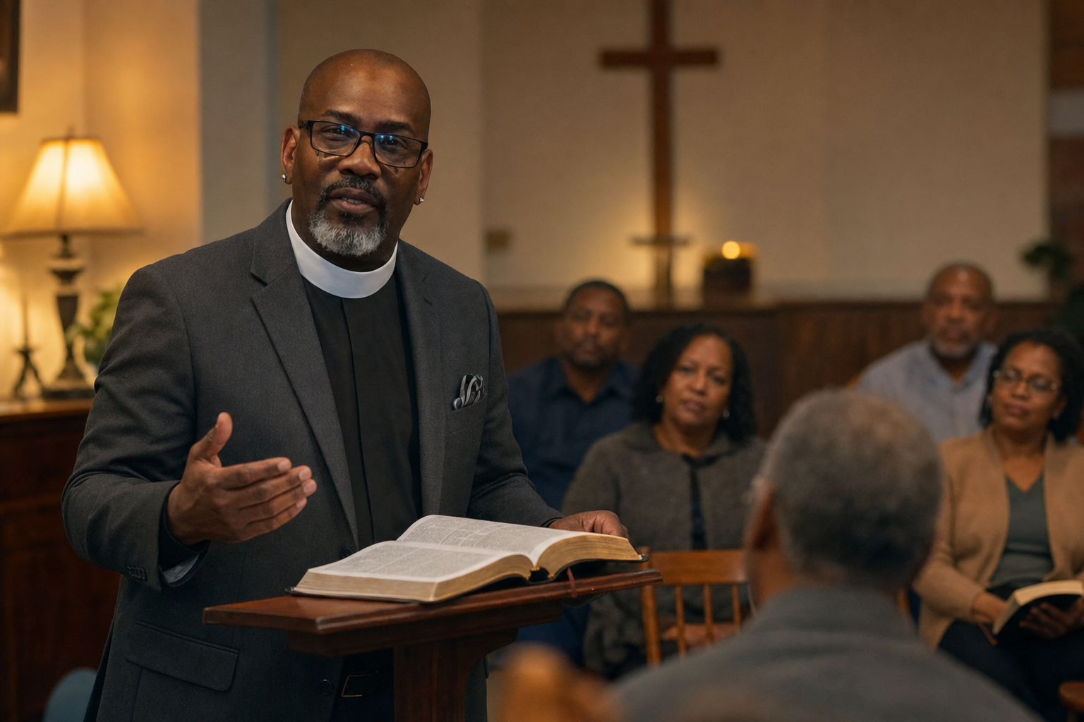 AI-created illustrative scene of Pastor Troy leading a Bible study